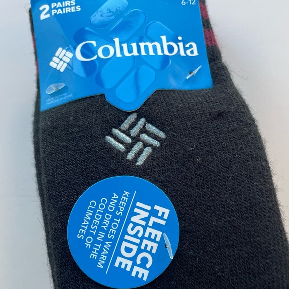 Columbia Fleece Lined Crew Socks Men's Size 6-12  Black And Red Stripes 2 Pair - Picture 4 of 5